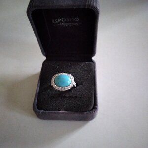 Bezel Set Turquoise & Dimonique Pave' 925 Silver Ring